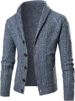 Men's Shawl Collar Cardigan Male Casual Long Sleeve Knit Coat Men Cable Slim Fit Button Down Sweater