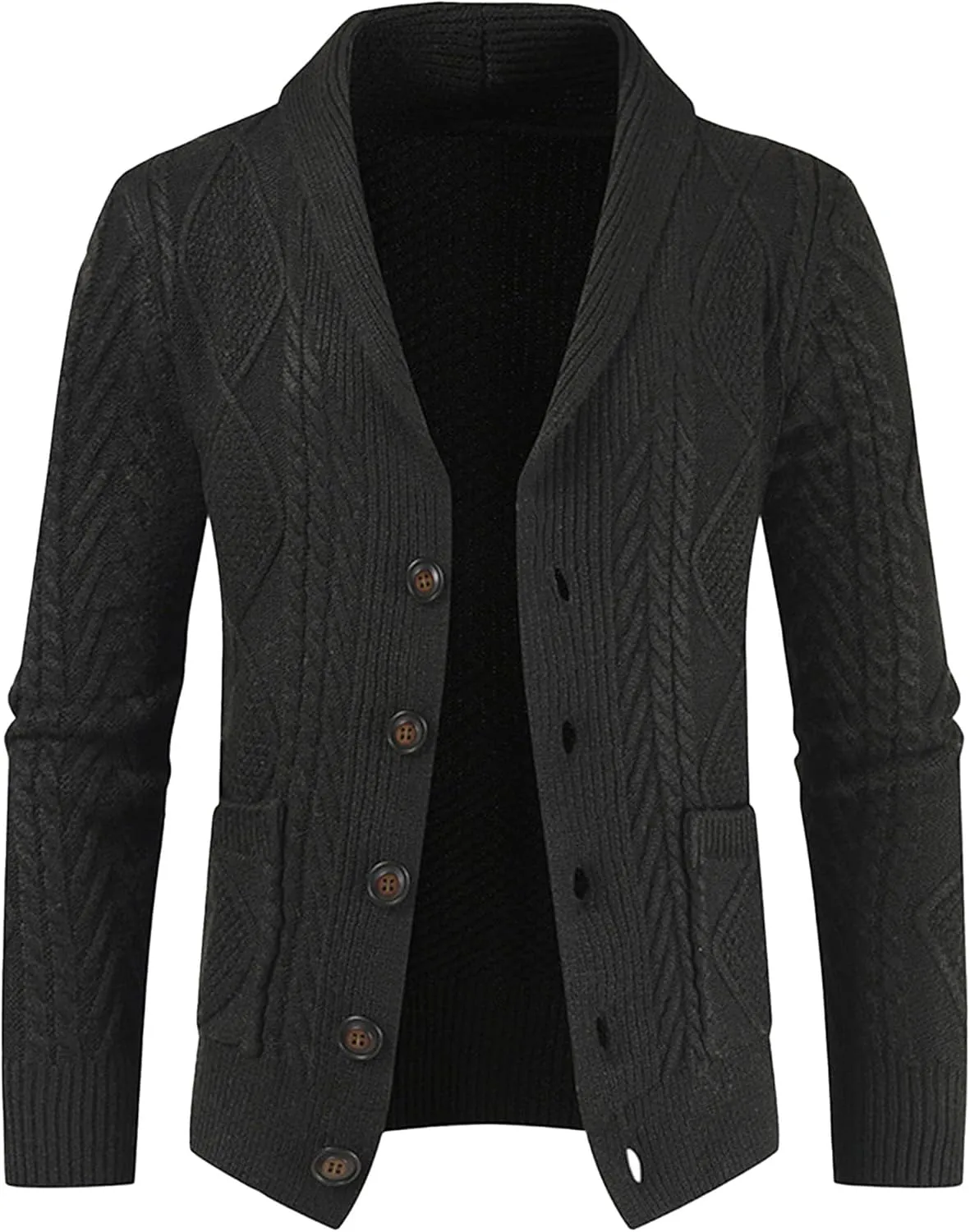 Men's Shawl Collar Cardigan Male Casual Long Sleeve Knit Coat Men Cable Slim Fit Button Down Sweater