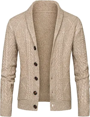 Men's Shawl Collar Cardigan Male Casual Long Sleeve Knit Coat Men Cable Slim Fit Button Down Sweater