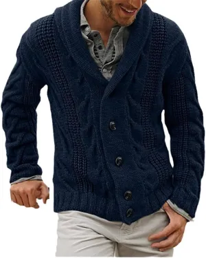 Men's Shawl Collar Cardigan Single Breasted Sweater Fashion Knit Plus Size Cable Knit Coat Winter Chunky Clothes