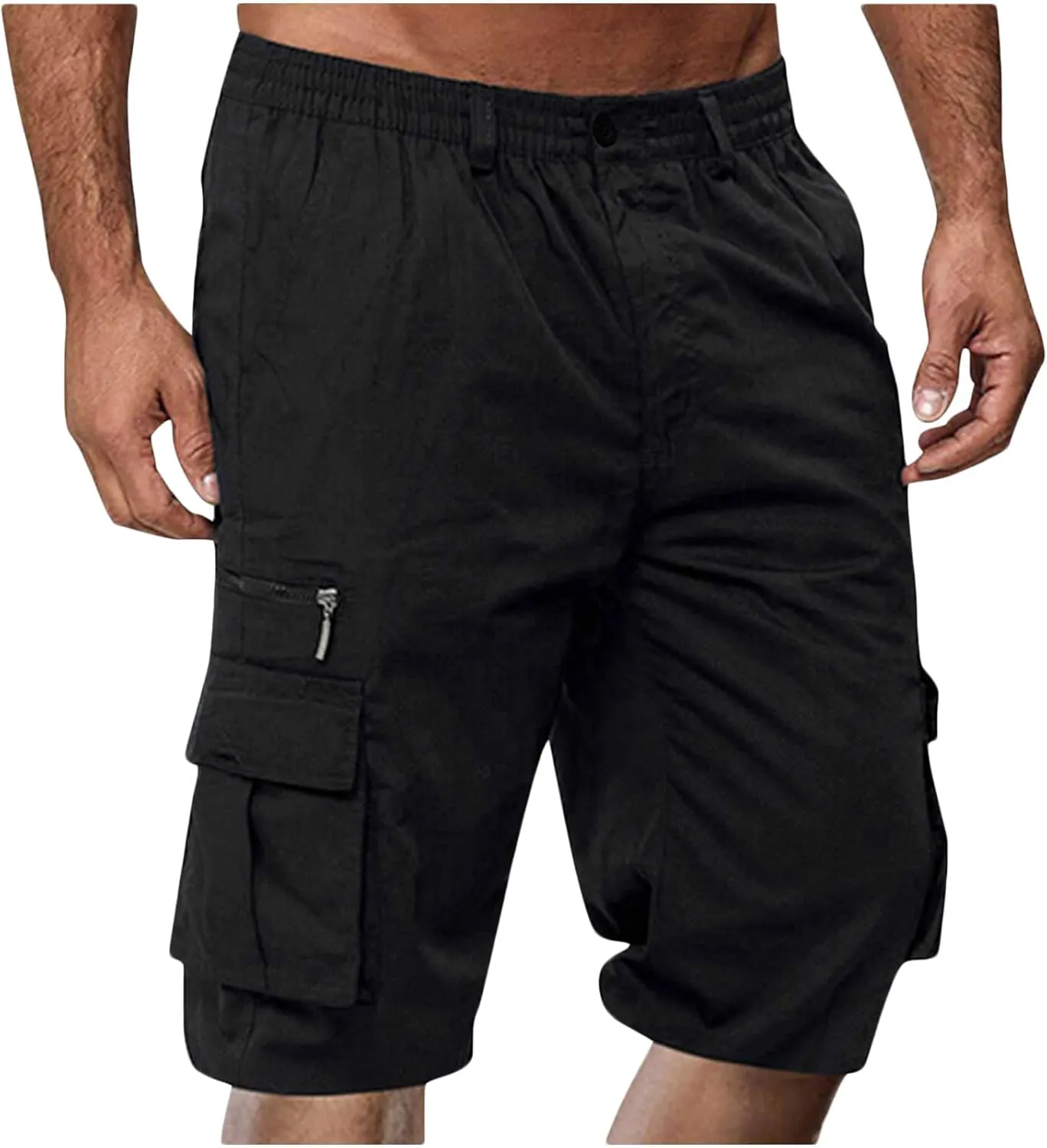 Mens Shorts Cargo, 2024 Elastic Waist Bermuda Shorts Summer Casual Loose Fit Multi Pockets Outdoor Jogger Short Cargos