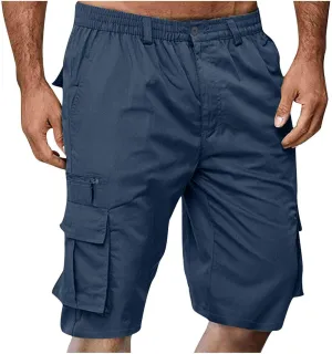 Mens Shorts Cargo, 2024 Elastic Waist Bermuda Shorts Summer Casual Loose Fit Multi Pockets Outdoor Jogger Short Cargos