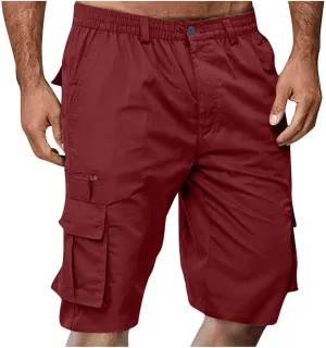 Mens Shorts Cargo, 2024 Elastic Waist Bermuda Shorts Summer Casual Loose Fit Multi Pockets Outdoor Jogger Short Cargos