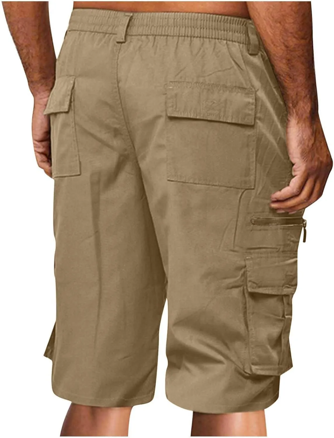 Mens Shorts Cargo, 2024 Elastic Waist Bermuda Shorts Summer Casual Loose Fit Multi Pockets Outdoor Jogger Short Cargos
