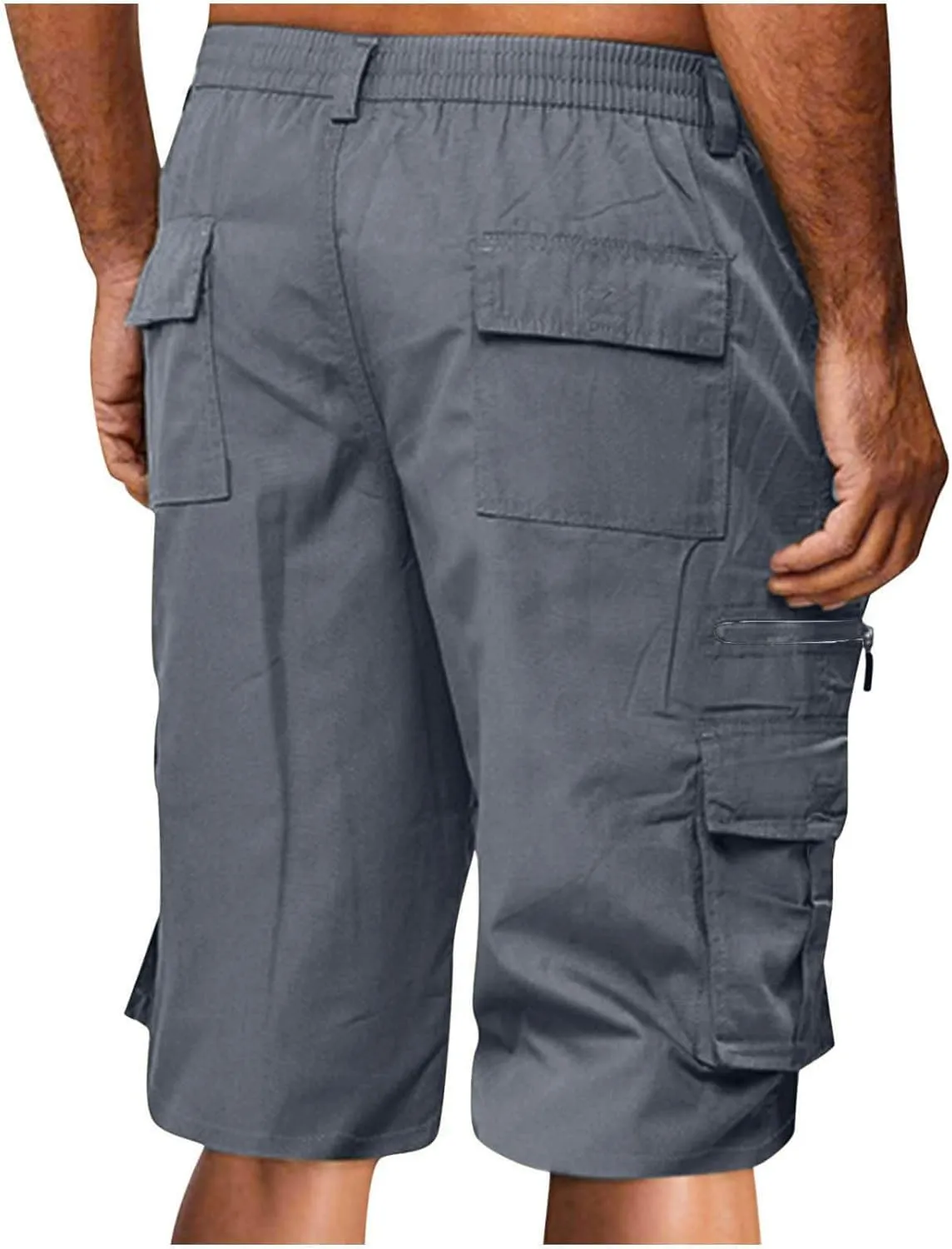 Mens Shorts Cargo, 2024 Elastic Waist Bermuda Shorts Summer Casual Loose Fit Multi Pockets Outdoor Jogger Short Cargos