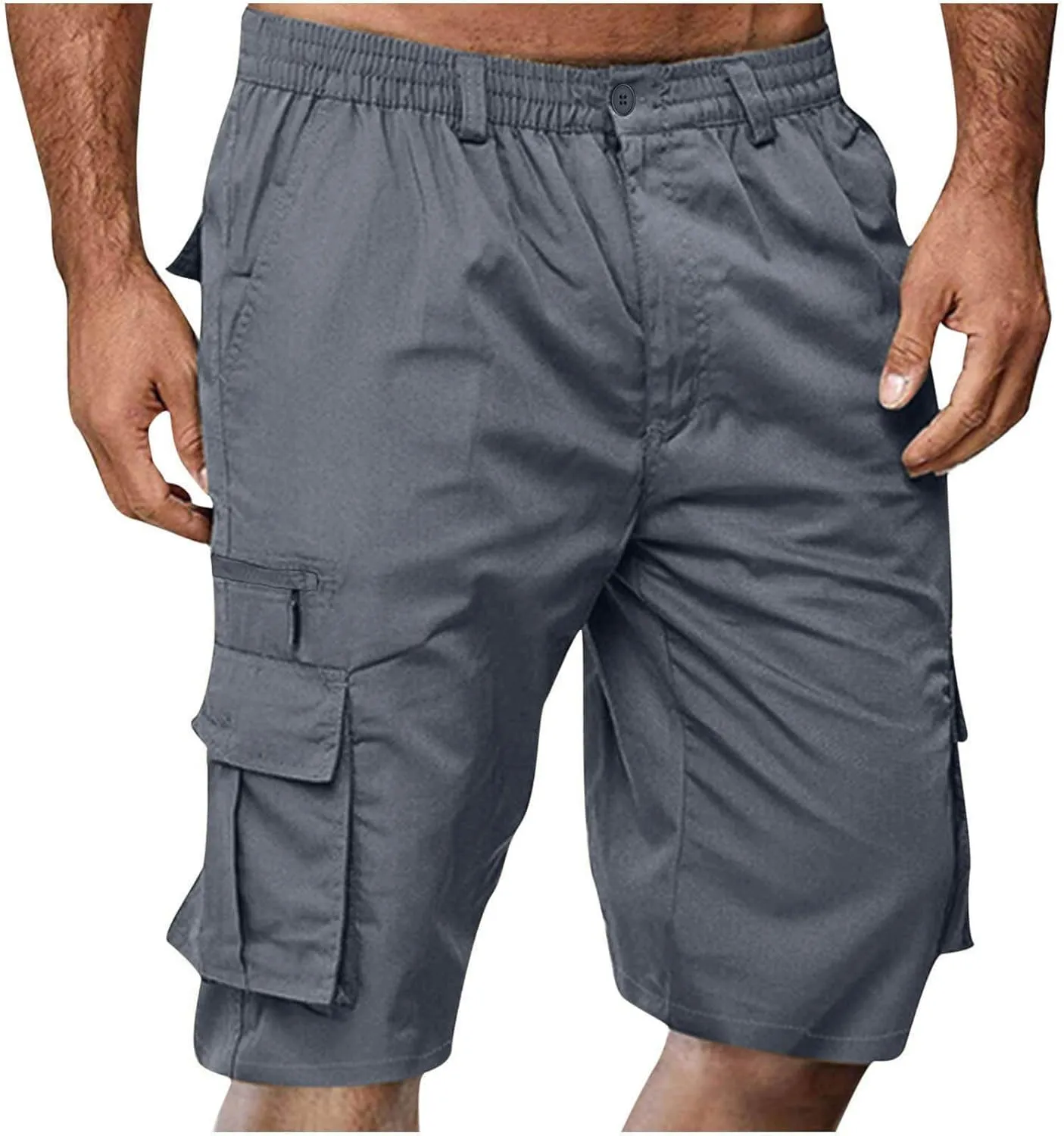 Mens Shorts Cargo, 2024 Elastic Waist Bermuda Shorts Summer Casual Loose Fit Multi Pockets Outdoor Jogger Short Cargos