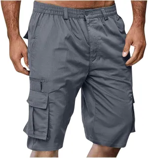 Mens Shorts Cargo, 2024 Elastic Waist Bermuda Shorts Summer Casual Loose Fit Multi Pockets Outdoor Jogger Short Cargos