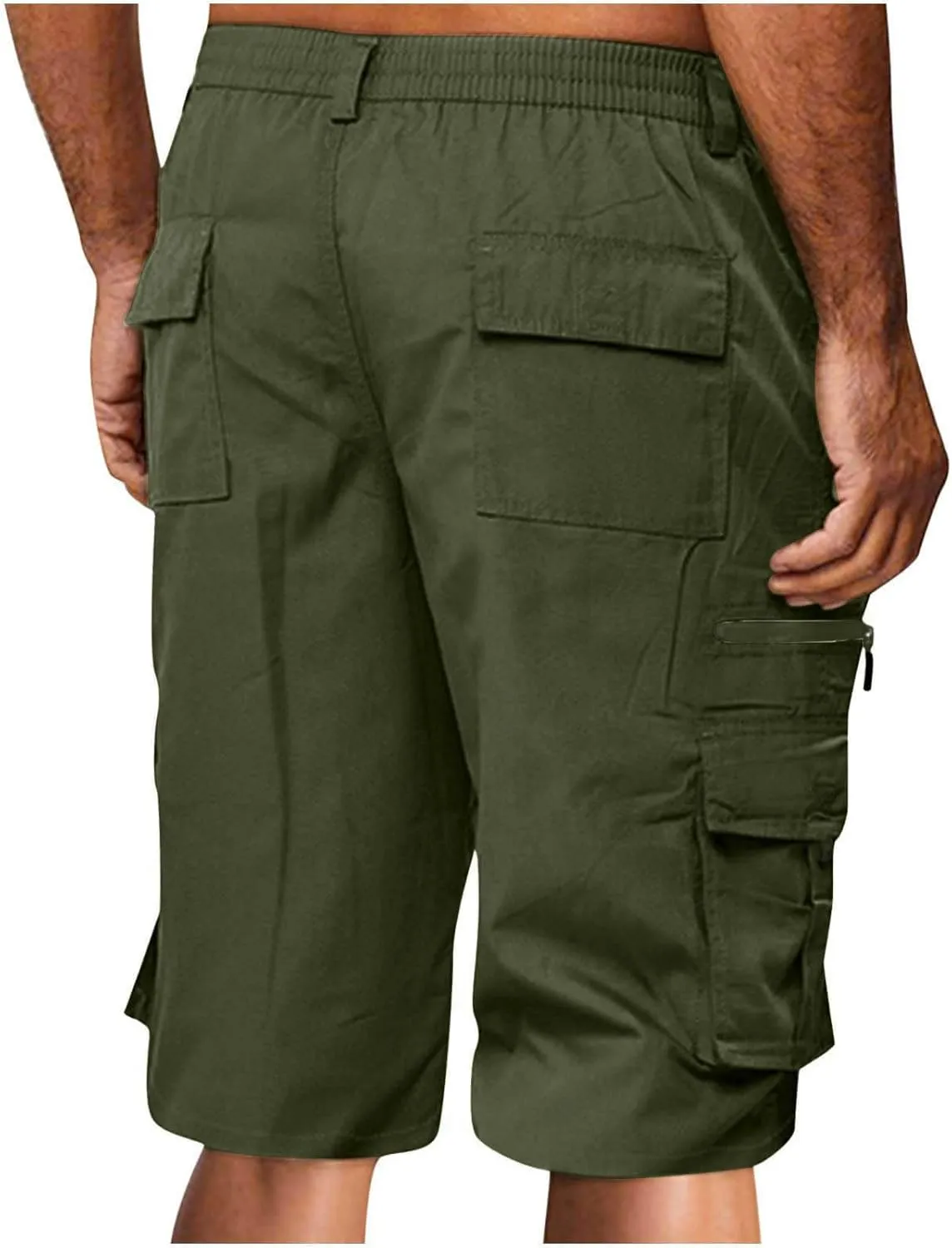 Mens Shorts Cargo, 2024 Elastic Waist Bermuda Shorts Summer Casual Loose Fit Multi Pockets Outdoor Jogger Short Cargos