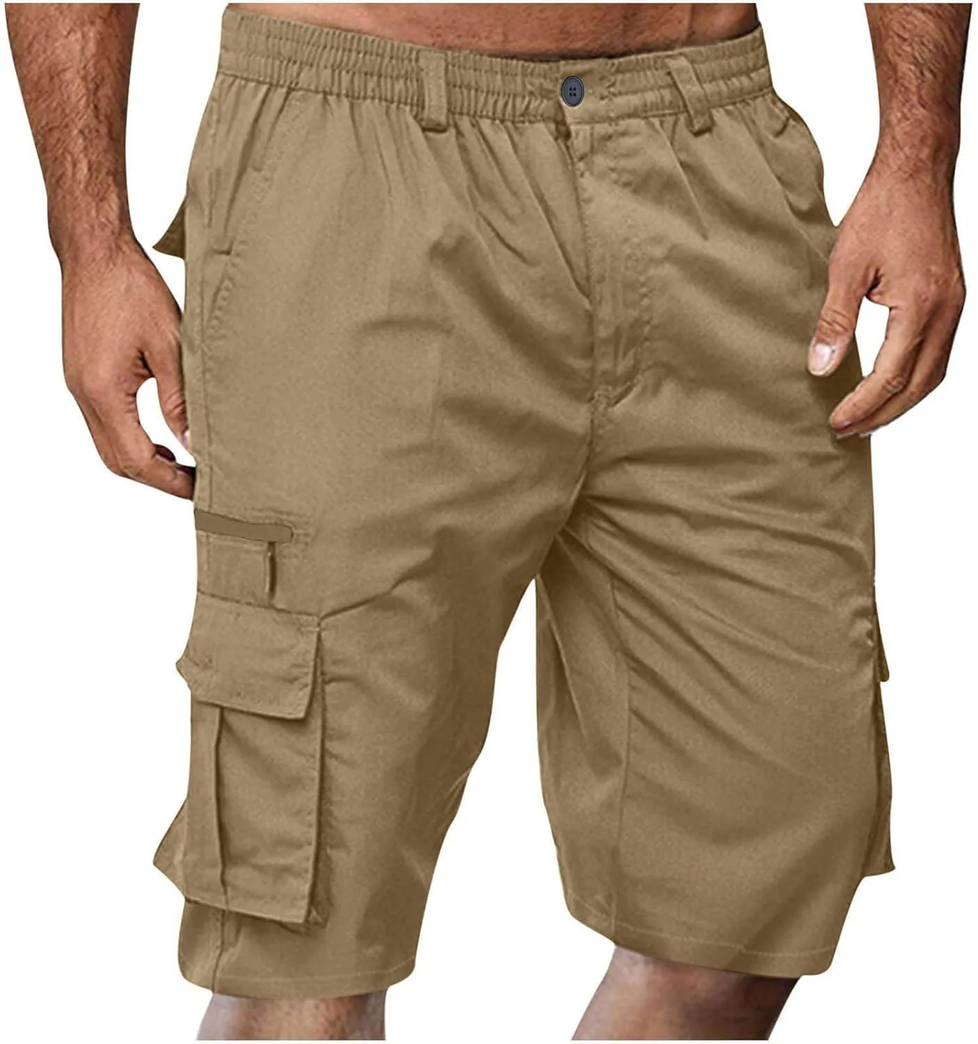 Mens Shorts Cargo, 2024 Elastic Waist Bermuda Shorts Summer Casual Loose Fit Multi Pockets Outdoor Jogger Short Cargos