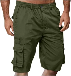 Mens Shorts Cargo, 2024 Elastic Waist Bermuda Shorts Summer Casual Loose Fit Multi Pockets Outdoor Jogger Short Cargos