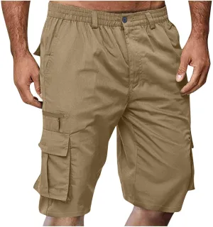 Mens Shorts Cargo, 2024 Elastic Waist Bermuda Shorts Summer Casual Loose Fit Multi Pockets Outdoor Jogger Short Cargos
