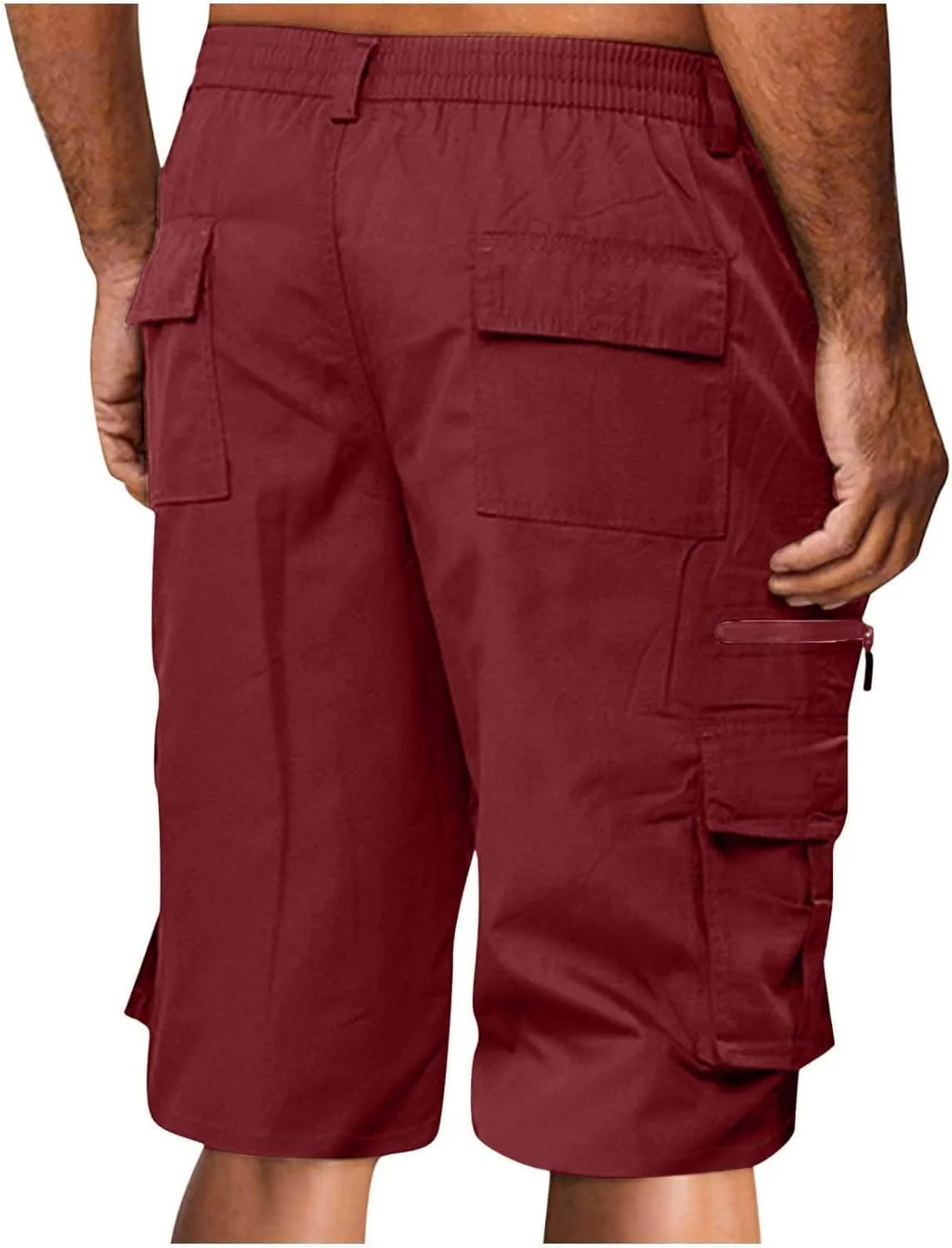 Mens Shorts Cargo, 2024 Elastic Waist Bermuda Shorts Summer Casual Loose Fit Multi Pockets Outdoor Jogger Short Cargos