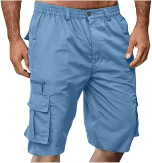 Mens Shorts Cargo, 2024 Elastic Waist Bermuda Shorts Summer Casual Loose Fit Multi Pockets Outdoor Jogger Short Cargos