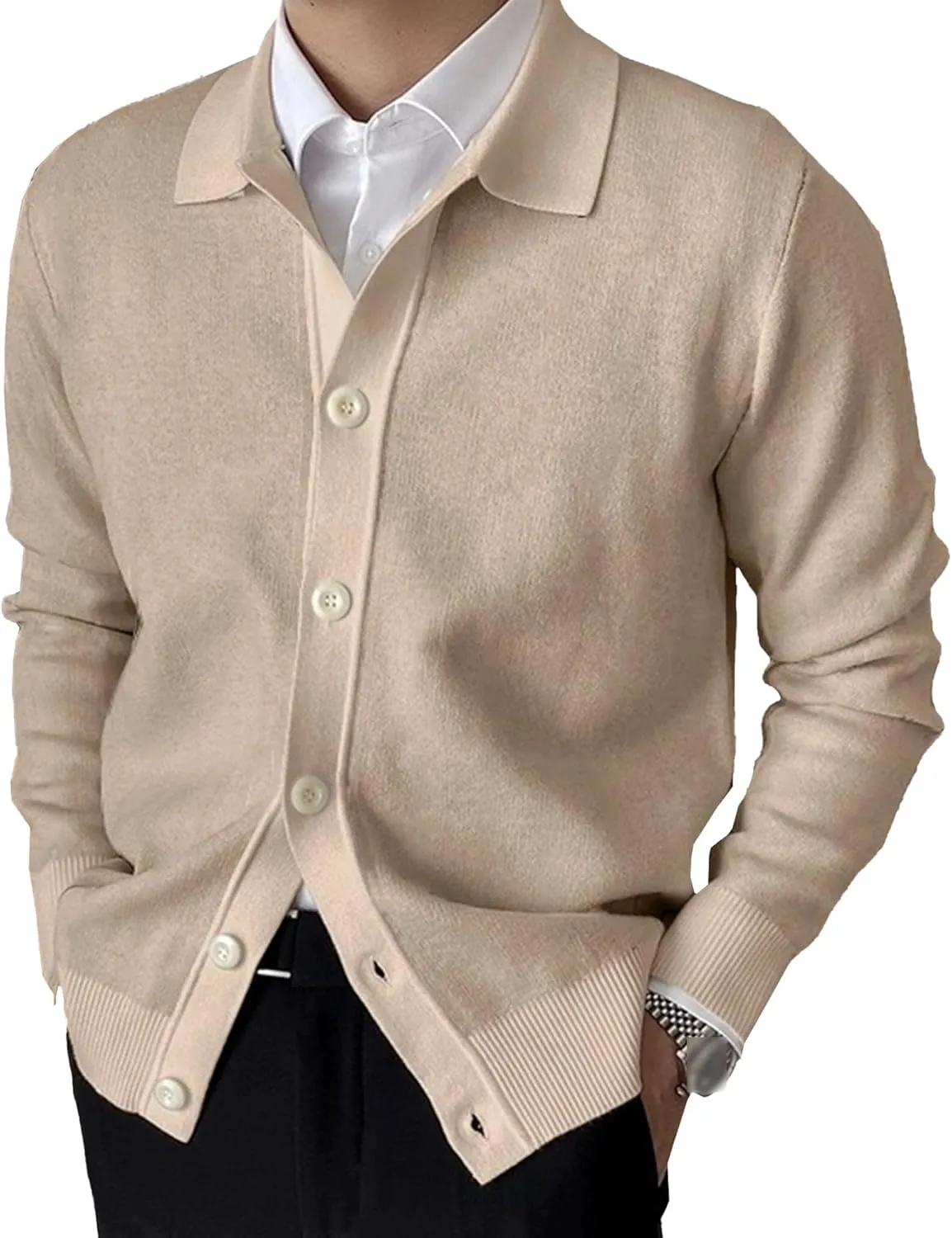 Men's Simple Temperament Knitted Cardigan Patchwork Cozy Knit Cardigan Fashion Casual Button Down Knit Cardigan