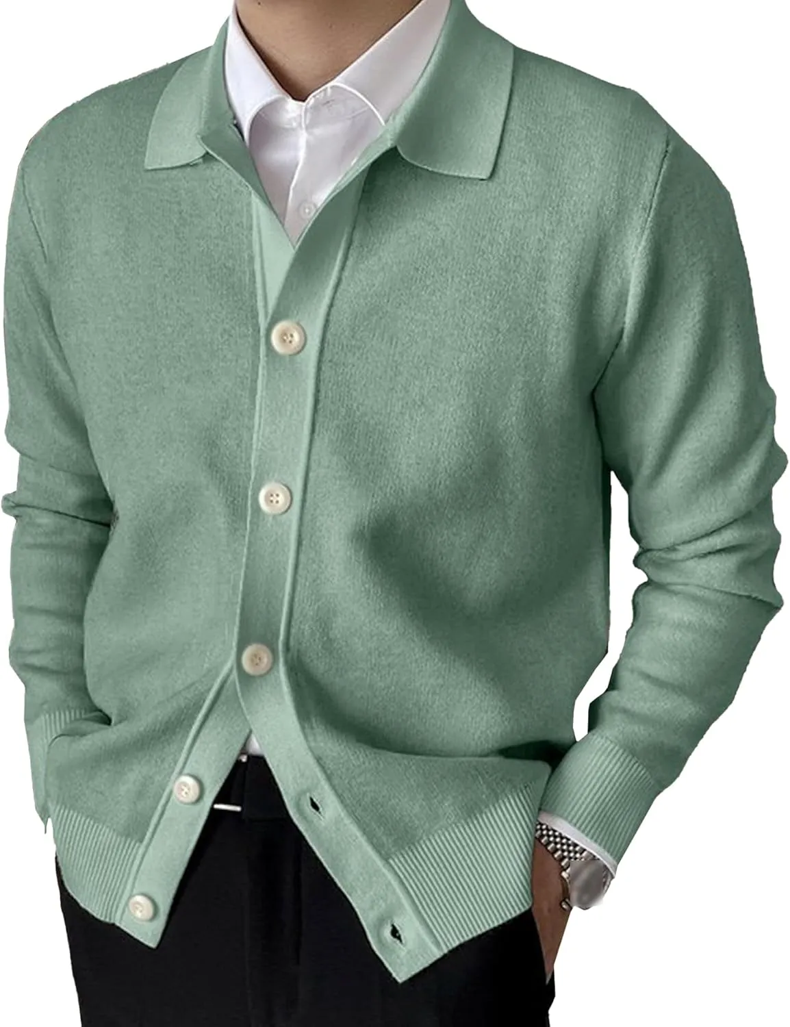 Men's Simple Temperament Knitted Cardigan Patchwork Cozy Knit Cardigan Fashion Casual Button Down Knit Cardigan