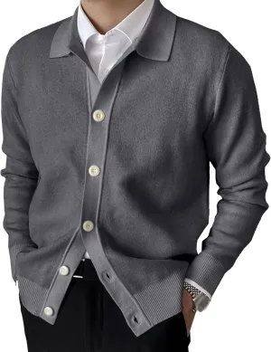 Men's Simple Temperament Knitted Cardigan Patchwork Cozy Knit Cardigan Fashion Casual Button Down Knit Cardigan