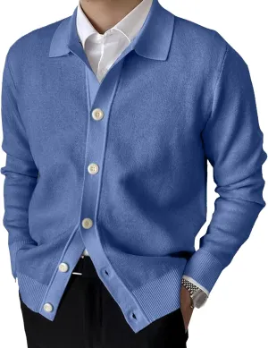 Men's Simple Temperament Knitted Cardigan Patchwork Cozy Knit Cardigan Fashion Casual Button Down Knit Cardigan