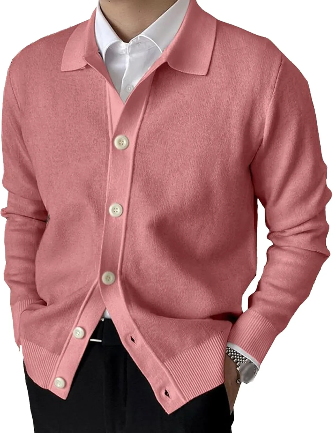 Men's Simple Temperament Knitted Cardigan Patchwork Cozy Knit Cardigan Fashion Casual Button Down Knit Cardigan