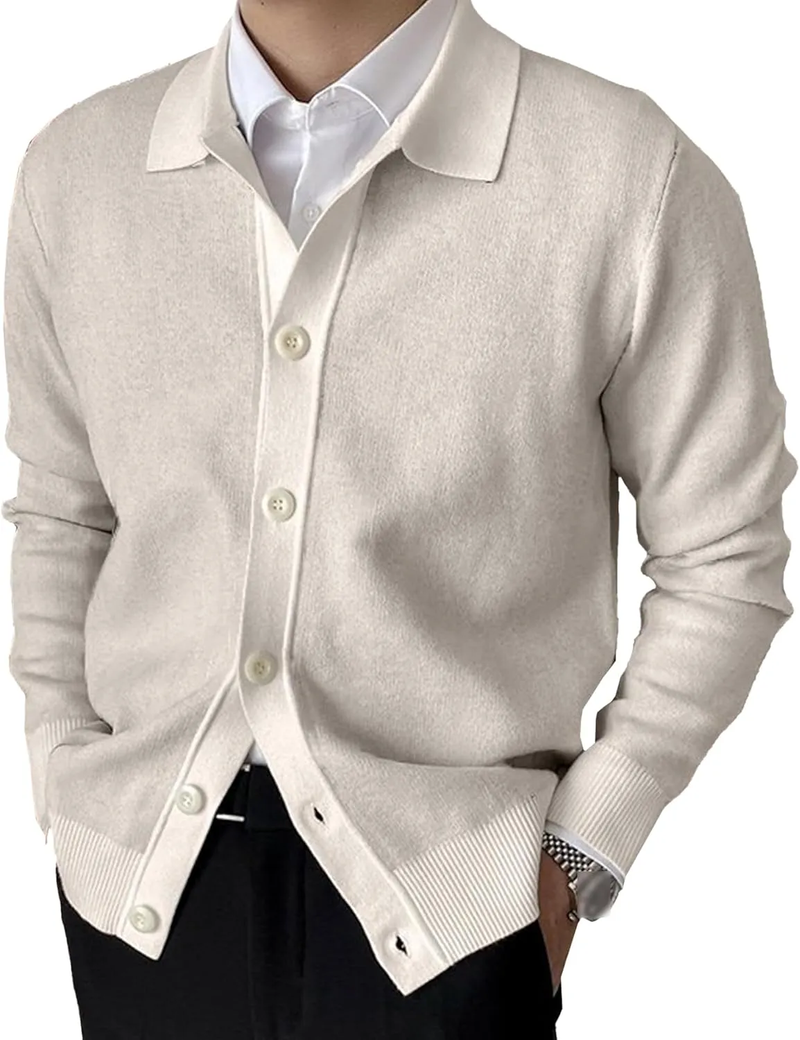 Men's Simple Temperament Knitted Cardigan Patchwork Cozy Knit Cardigan Fashion Casual Button Down Knit Cardigan
