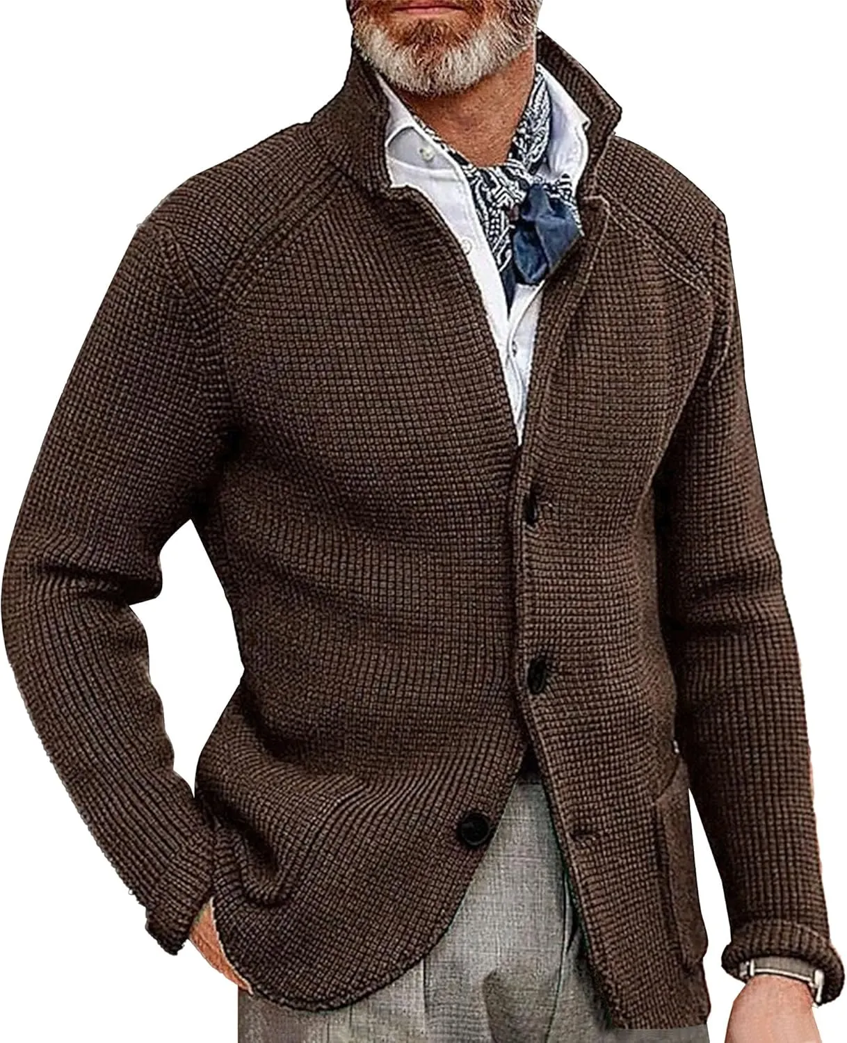 Men's Slim Fit Stand Collar Knit Coat Long Sleeve Button Down Cardigans Casual Knitted Sweaters Cardigan Jacket