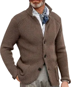 Men's Slim Fit Stand Collar Knit Coat Long Sleeve Button Down Cardigans Casual Knitted Sweaters Cardigan Jacket