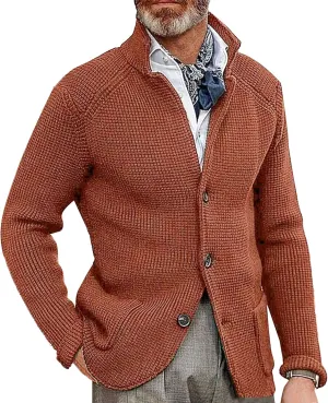 Men's Slim Fit Stand Collar Knit Coat Long Sleeve Button Down Cardigans Casual Knitted Sweaters Cardigan Jacket