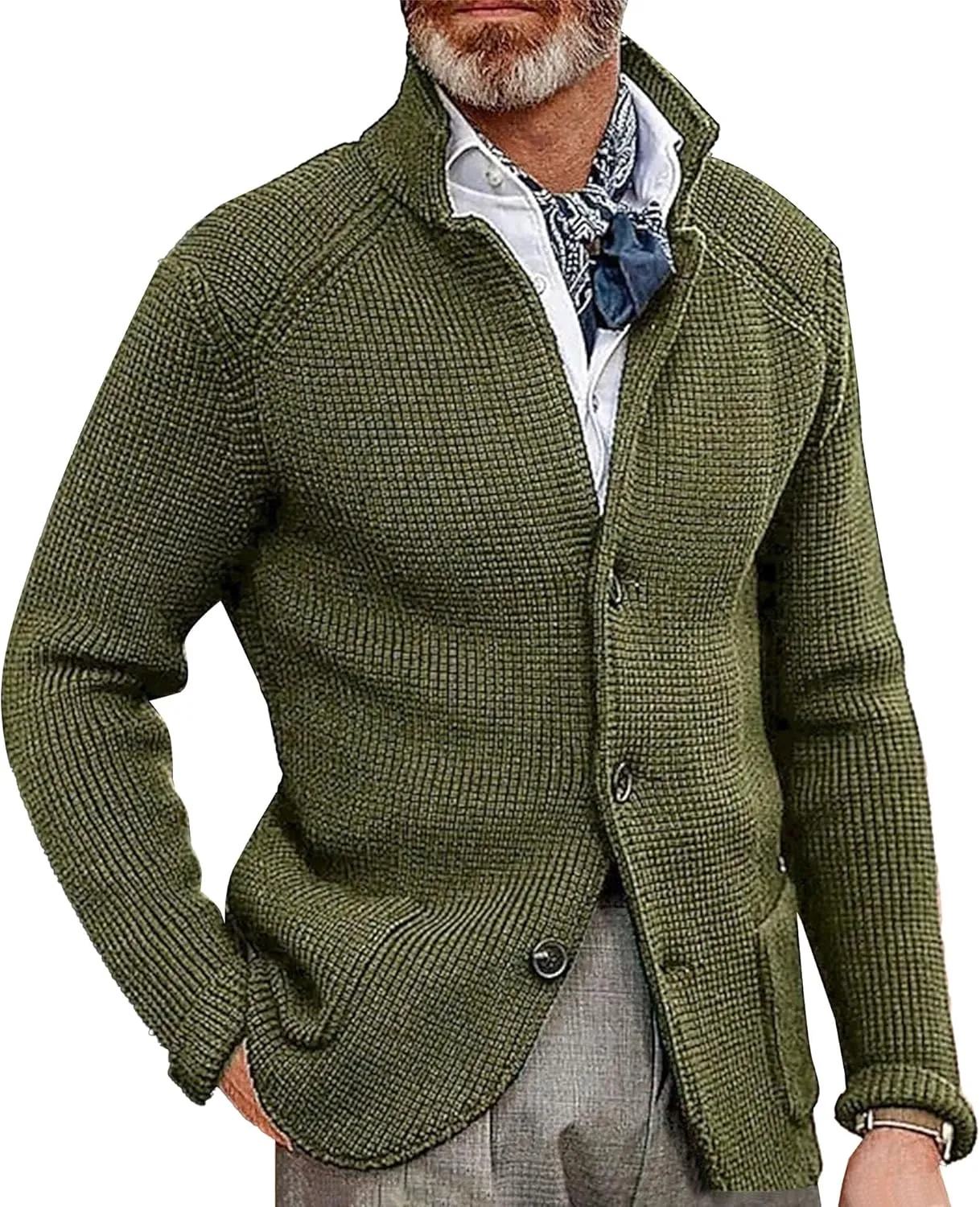 Men's Slim Fit Stand Collar Knit Coat Long Sleeve Button Down Cardigans Casual Knitted Sweaters Cardigan Jacket