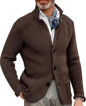 Men's Slim Fit Stand Collar Knit Coat Long Sleeve Button Down Cardigans Casual Knitted Sweaters Cardigan Jacket