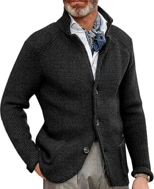 Men's Slim Fit Stand Collar Knit Coat Long Sleeve Button Down Cardigans Casual Knitted Sweaters Cardigan Jacket