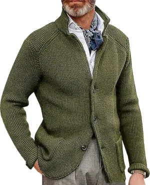 Men's Slim Fit Stand Collar Knit Coat Long Sleeve Button Down Cardigans Casual Knitted Sweaters Cardigan Jacket