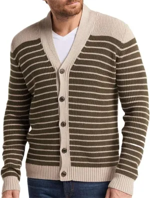 Men's Striped Cable Knit Sweater Cardigan Button Down Slim Knitted Jackets Vintage Jacquard Sweater Coat