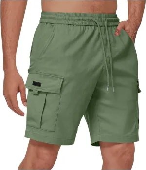 Men's Sweat Cargo Shorts Casual Cotton Drawstring Elastic Waist Short Athletic Workout Gym Jogger Shorts with Pocket