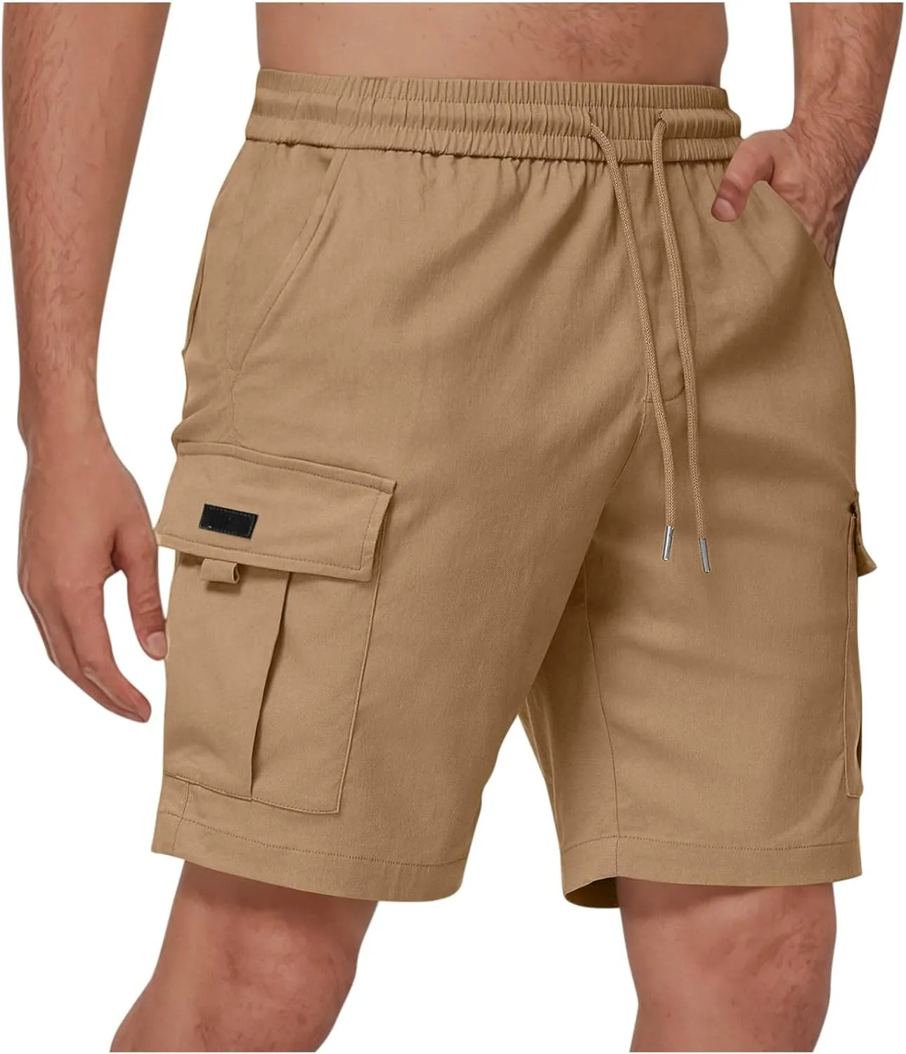 Men's Sweat Cargo Shorts Casual Cotton Drawstring Elastic Waist Short Athletic Workout Gym Jogger Shorts with Pocket