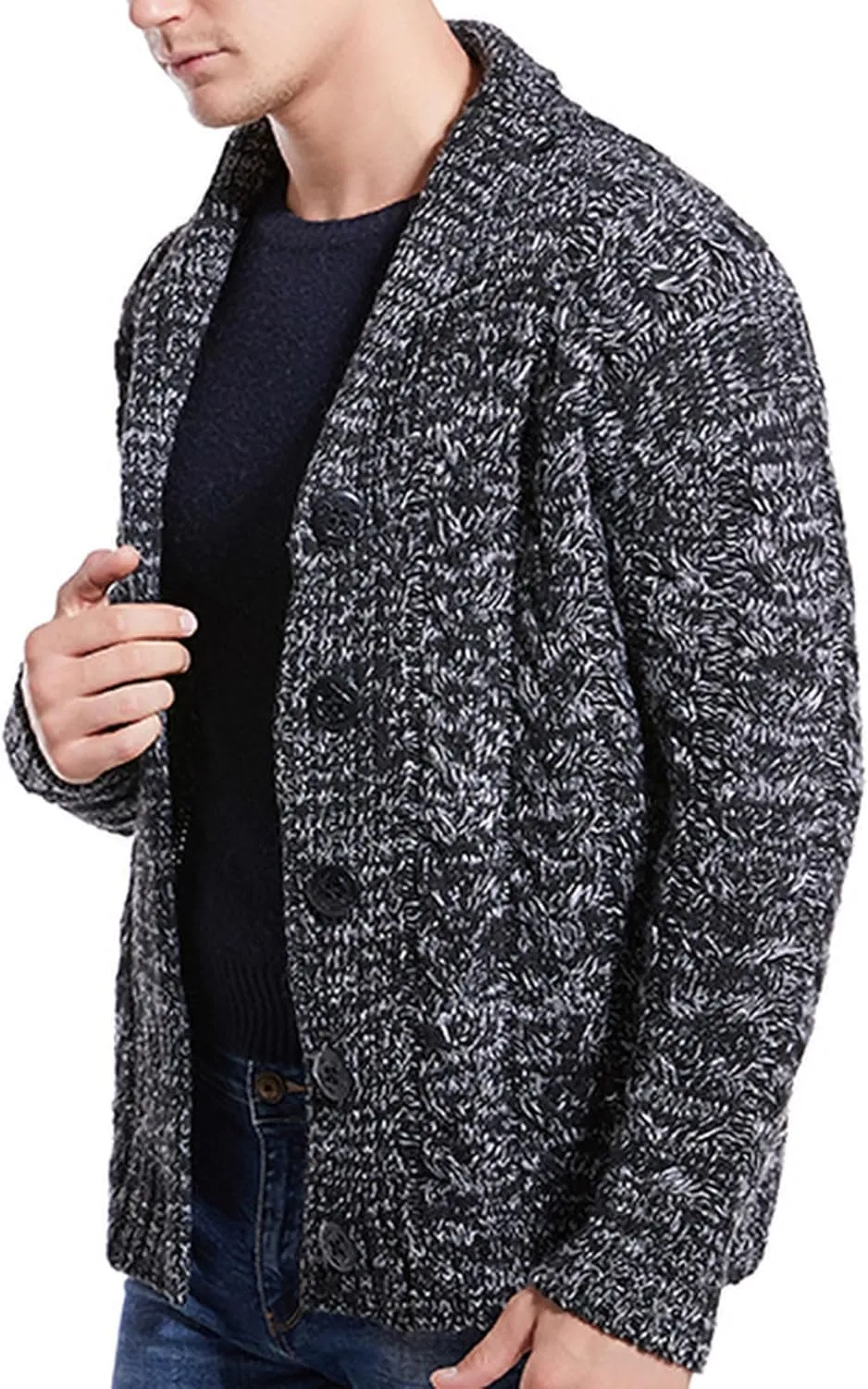 Men's Sweater Lapel Button Down Knit Cardigan Jacket