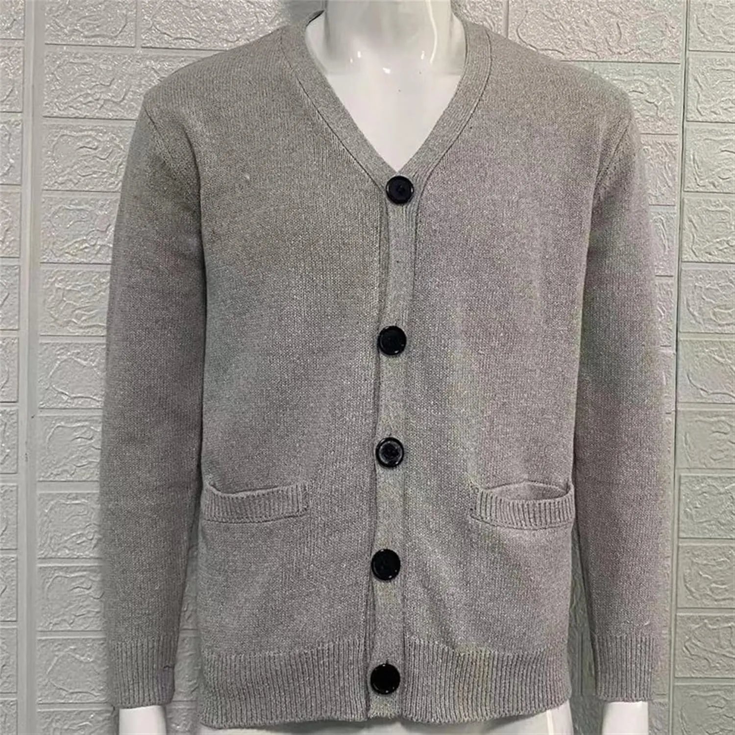 Men's V-Neck Cardigan Casual Slim Fit Long Sleeve Knit Coat Male Button Down Sweaters with Pockets
