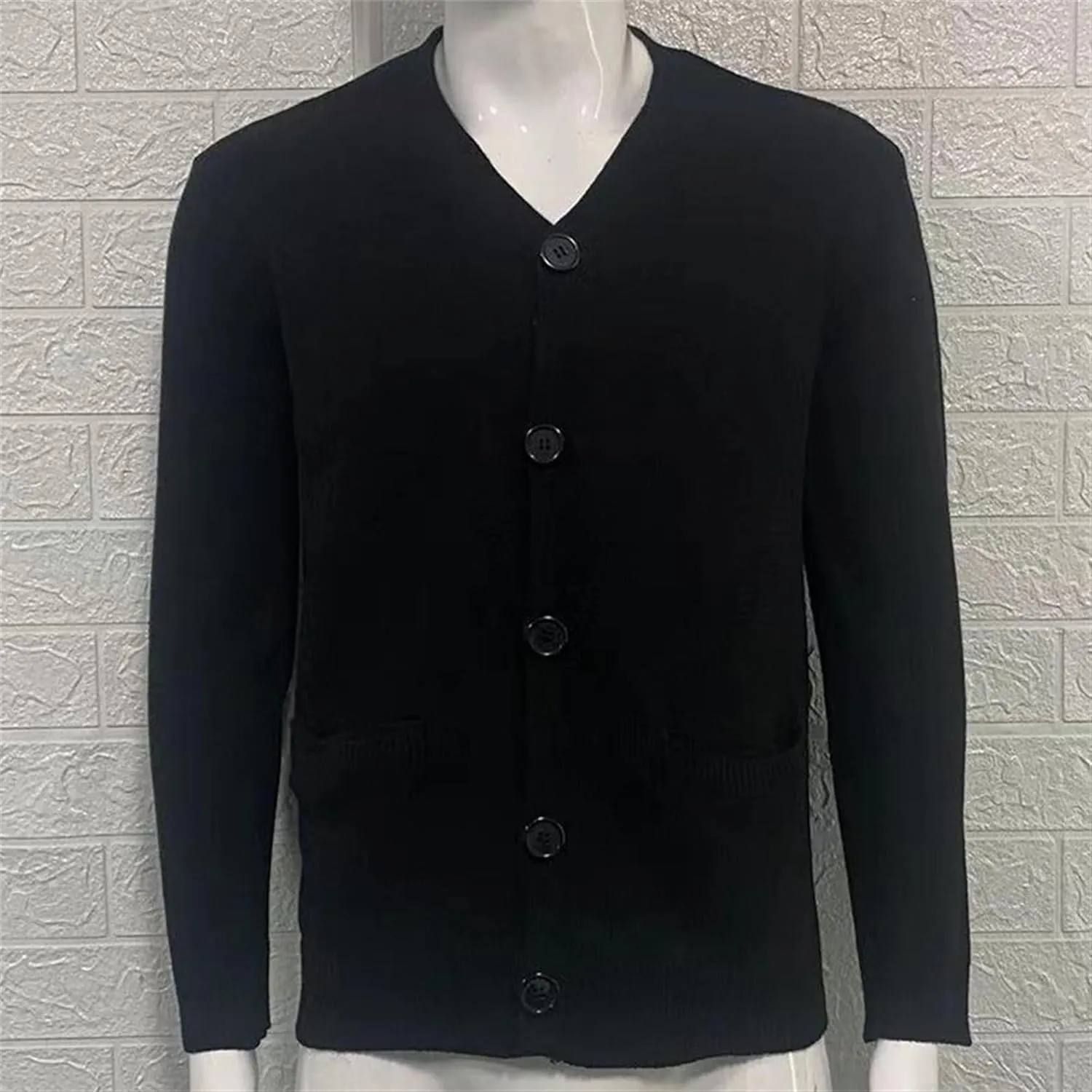 Men's V-Neck Cardigan Casual Slim Fit Long Sleeve Knit Coat Male Button Down Sweaters with Pockets
