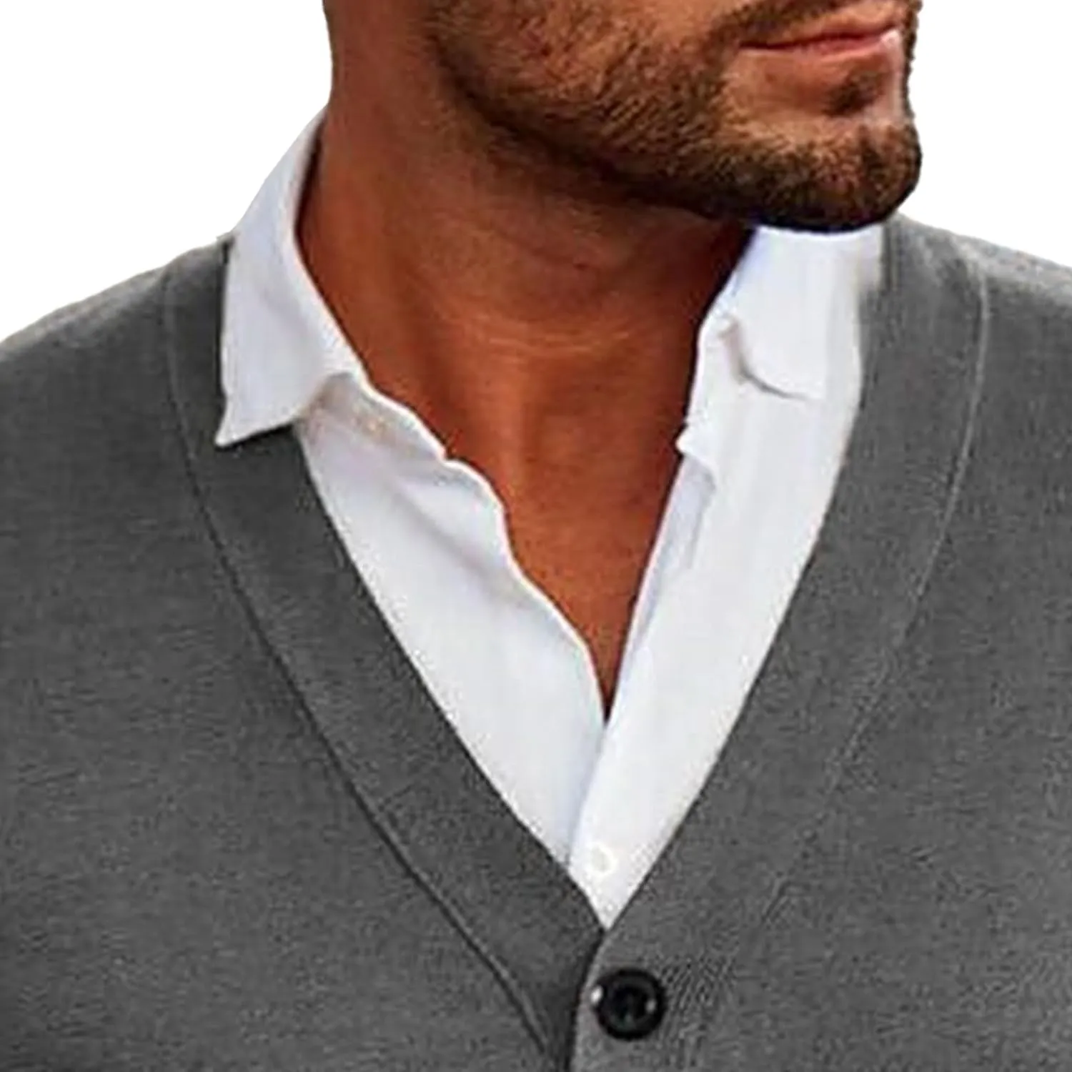 Men's V-Neck Cardigan Casual Slim Fit Long Sleeve Knit Coat Male Button Down Sweaters with Pockets