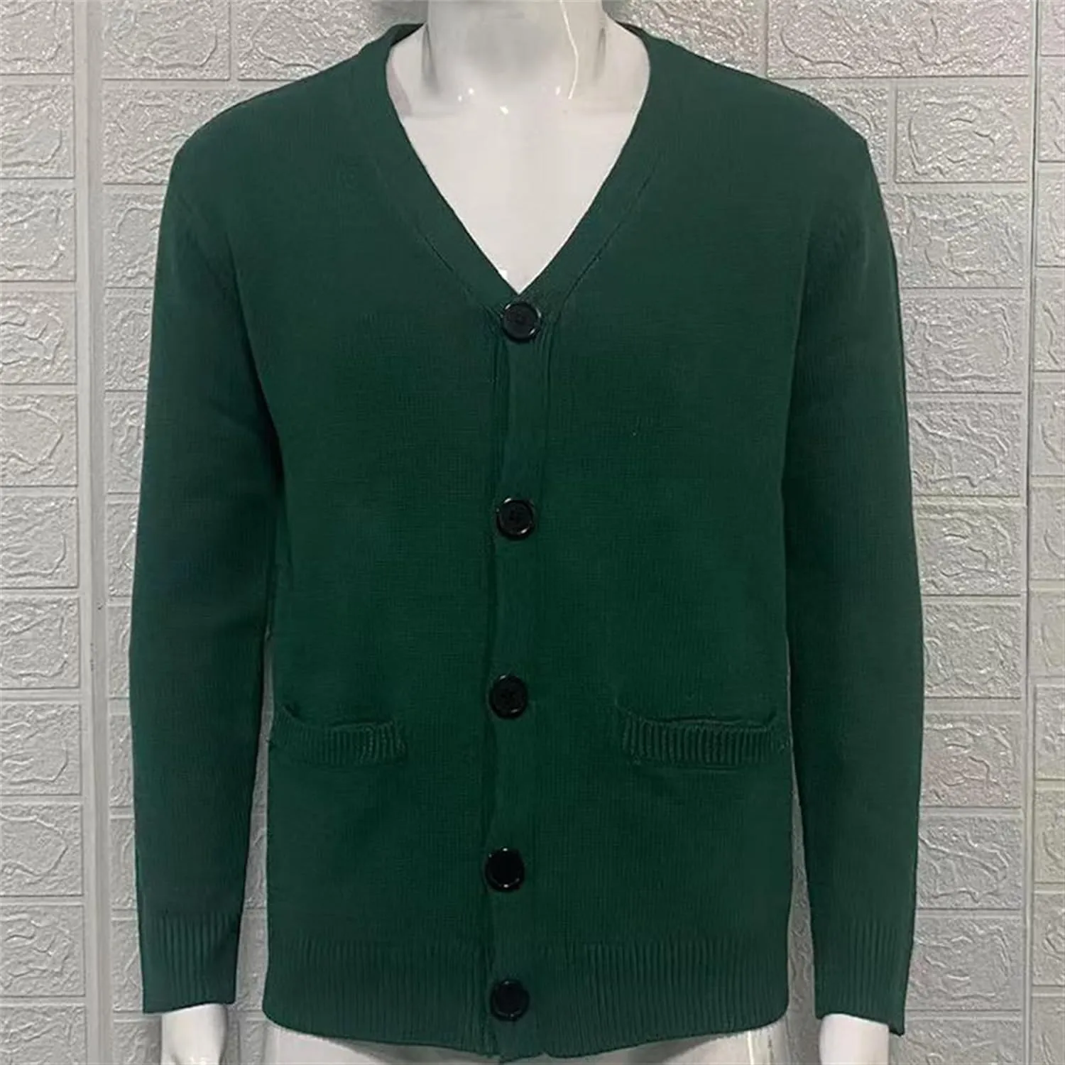 Men's V-Neck Cardigan Casual Slim Fit Long Sleeve Knit Coat Male Button Down Sweaters with Pockets
