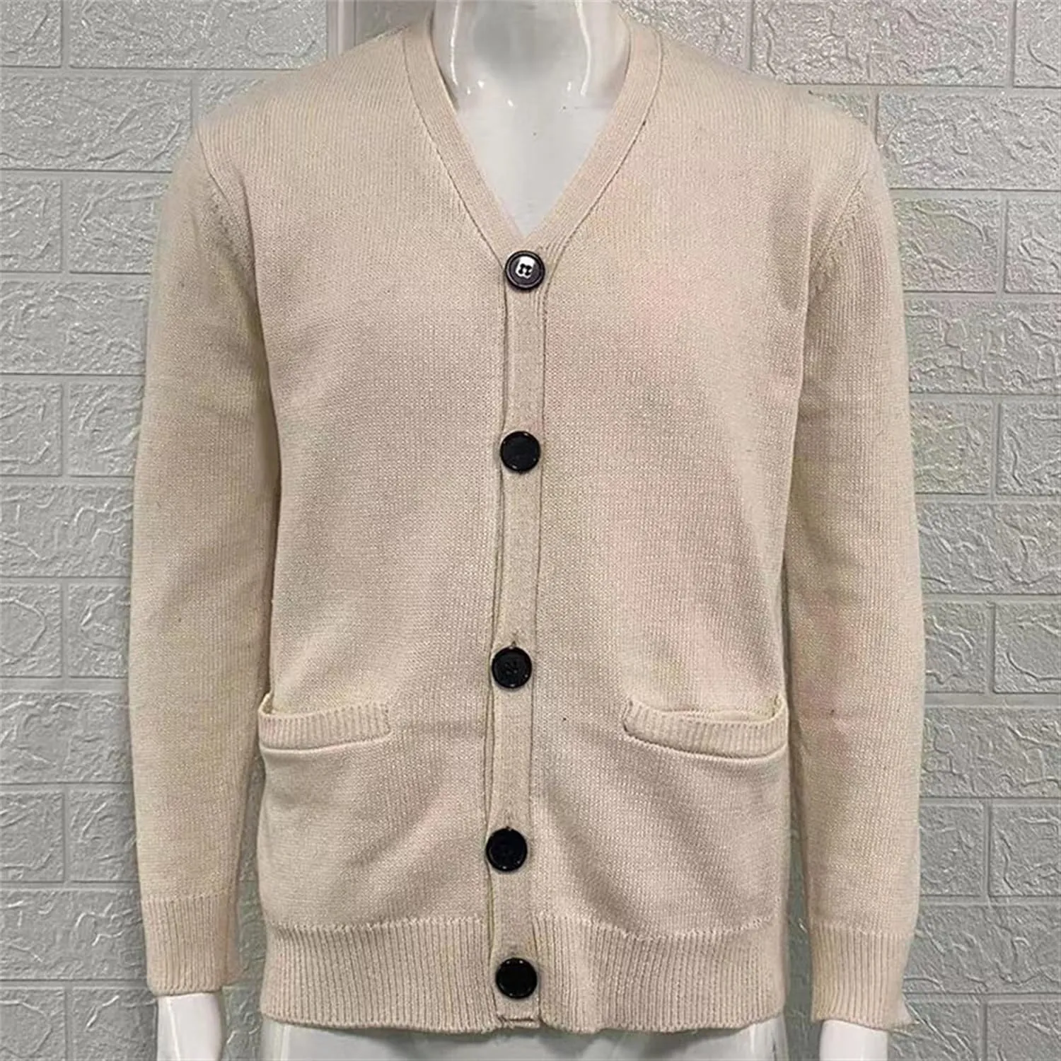 Men's V-Neck Cardigan Casual Slim Fit Long Sleeve Knit Coat Male Button Down Sweaters with Pockets