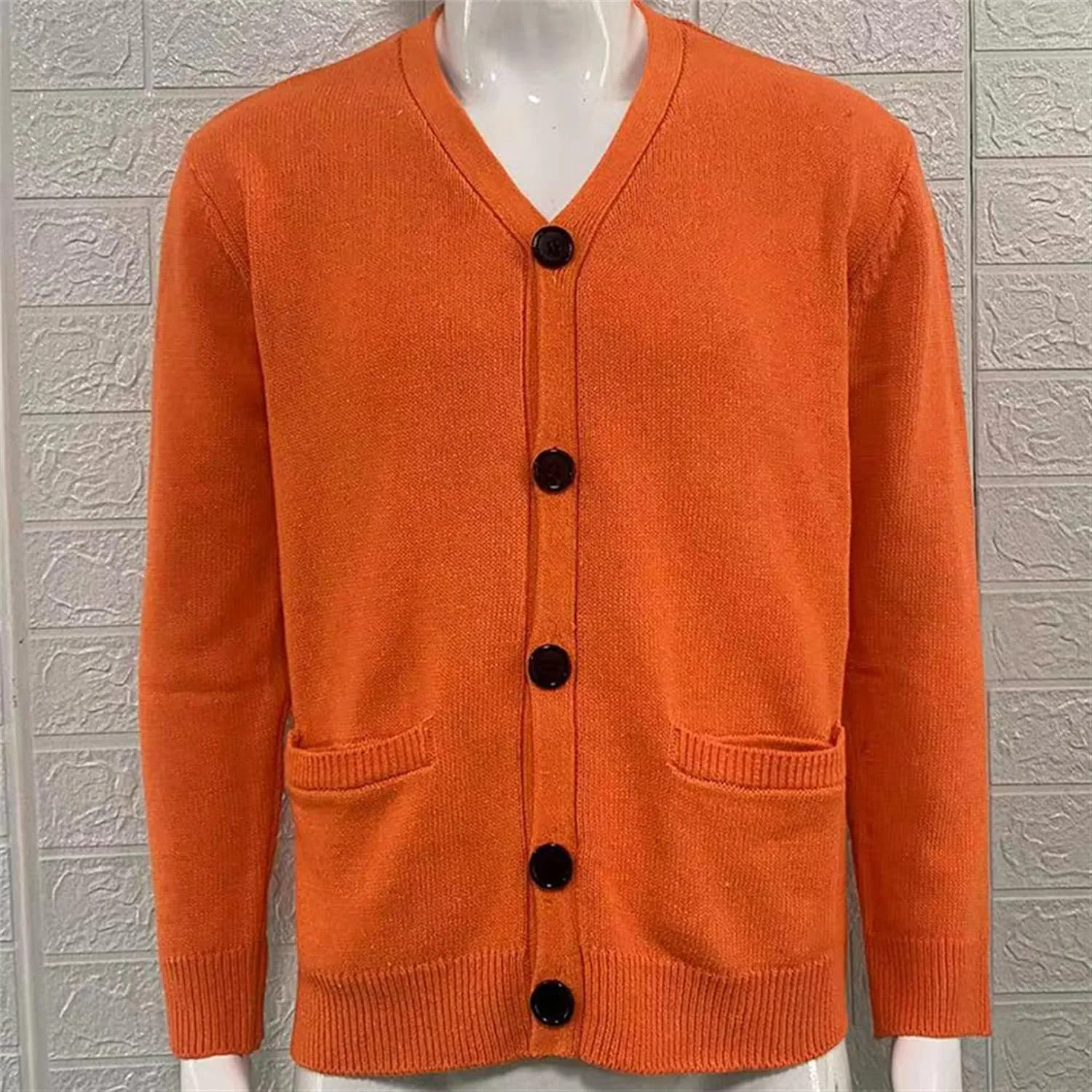 Men's V-Neck Cardigan Casual Slim Fit Long Sleeve Knit Coat Male Button Down Sweaters with Pockets