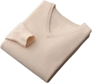 Men's V-Neck Cashmere Sweaters Casual Loose Business Thickened Wool Bottoming Knitted Pullover