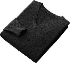 Men's V-Neck Cashmere Sweaters Casual Loose Business Thickened Wool Bottoming Knitted Pullover