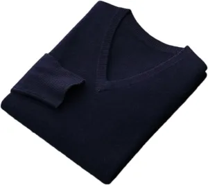 Men's V-Neck Cashmere Sweaters Casual Loose Business Thickened Wool Bottoming Knitted Pullover