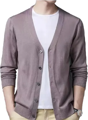 Men's V-Neck Casual Button Sweater Cardigan Autumn Winter Fashion Knit Jacket Classic Solid Sweater Cardigan