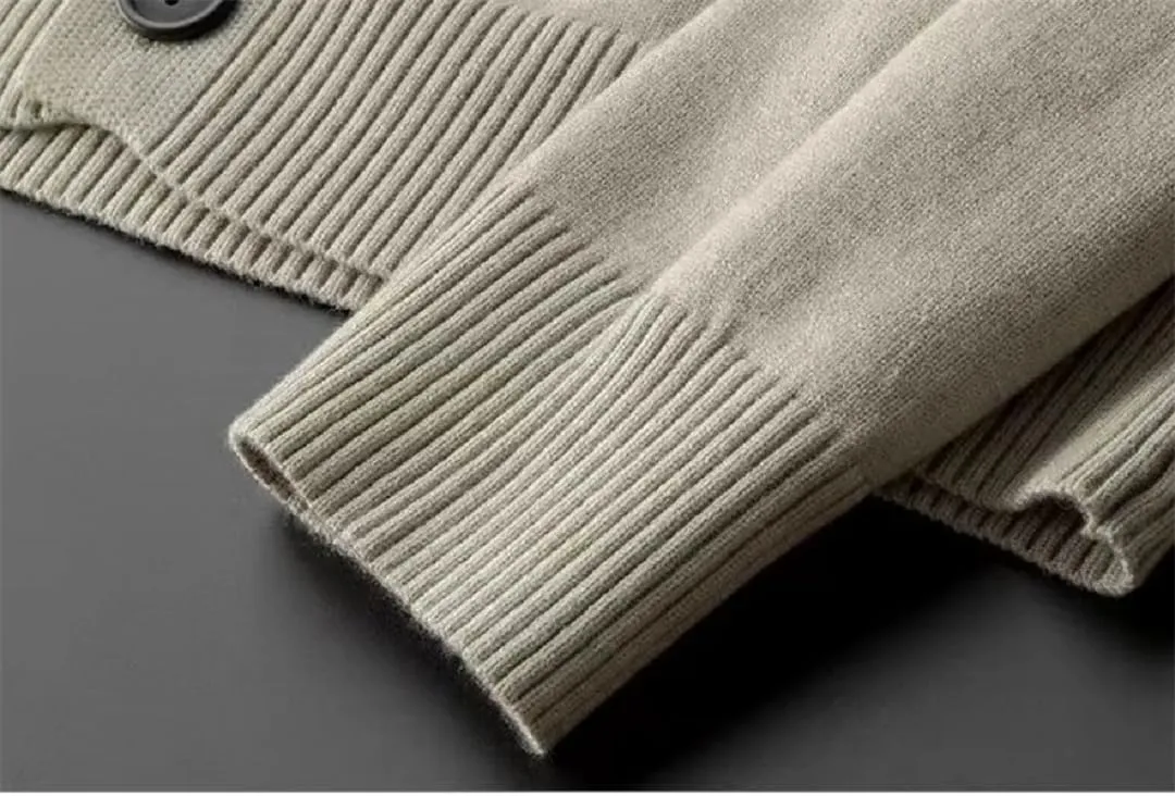 Men's V-Neck Casual Button Sweater Cardigan Autumn Winter Fashion Knit Jacket Classic Solid Sweater Cardigan