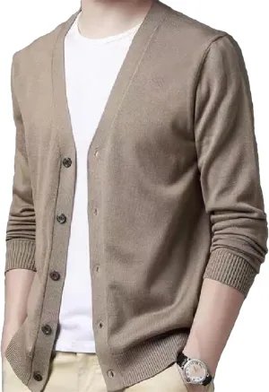 Men's V-Neck Casual Button Sweater Cardigan Autumn Winter Fashion Knit Jacket Classic Solid Sweater Cardigan