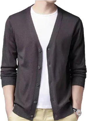 Men's V-Neck Casual Button Sweater Cardigan Autumn Winter Fashion Knit Jacket Classic Solid Sweater Cardigan