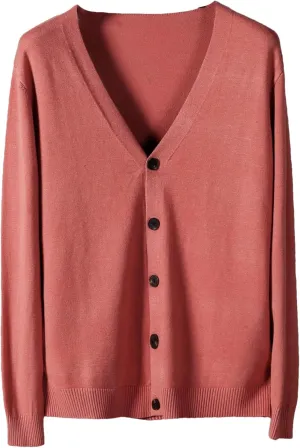 Men's V-Neck Casual Button Sweater Cardigan Autumn Winter Fashion Knit Jacket Classic Solid Sweater Cardigan