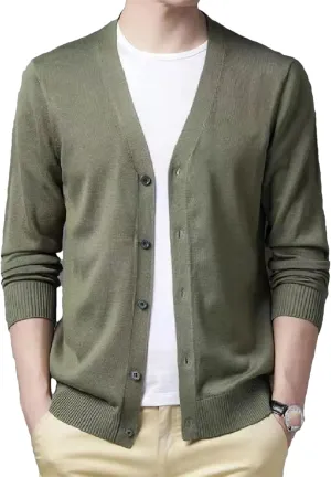Men's V-Neck Casual Button Sweater Cardigan Autumn Winter Fashion Knit Jacket Classic Solid Sweater Cardigan
