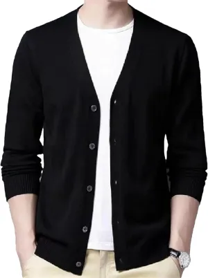 Men's V-Neck Casual Button Sweater Cardigan Autumn Winter Fashion Knit Jacket Classic Solid Sweater Cardigan